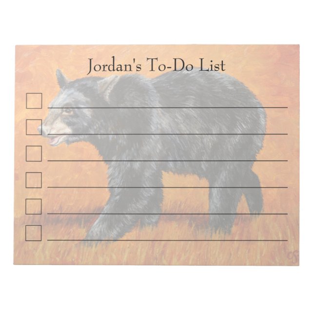 Autumn Black Bear To-Do List Notepad (Front)