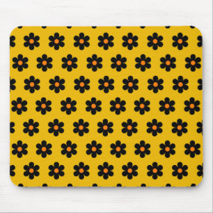 Autumn Black Orange Flower Pattern Mouse Mat