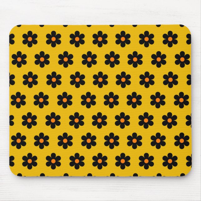 Autumn Black Orange Flower Pattern  Mouse Mat (Front)