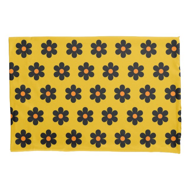 Autumn Black Orange Flower Pattern  Pillowcase (Front)