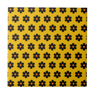 Autumn Black Orange Flower Pattern  Tile