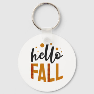 Autumn Black & Orange Hello Fall Print Key Ring