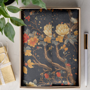 Autumn Black Orange Leaf Chinoiserie Tissue Paper