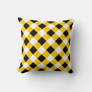Autumn Black Yellow and White Plaid Pattern Cushion
