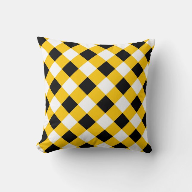 Autumn Black Yellow and White Plaid Pattern Cushion (Front)