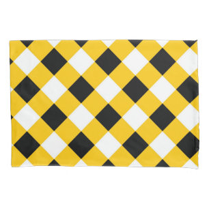 Autumn Black Yellow Chequered Geometric Pattern Pillowcase