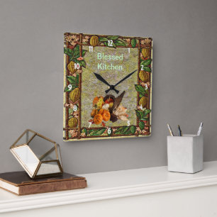 Autumn Blessed Harvest Cornucopia Wall Clock