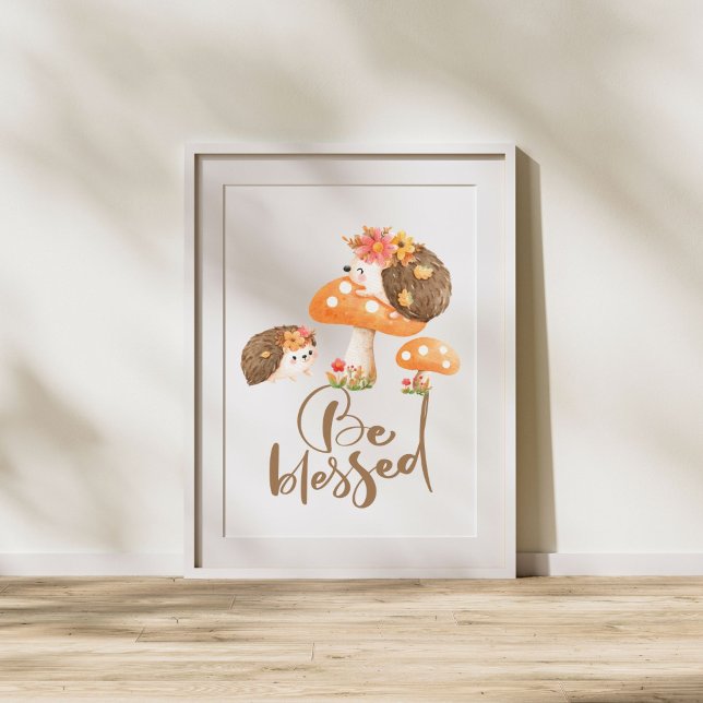 Autumn Blessings: Baby Hedgehogs & Mushrooms Art Poster (Creator Uploaded)