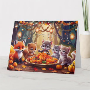 Autumn Blessings Golden Days Pumpkin Animals Text Card