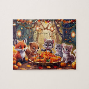 Autumn Blessings, Golden Days Thanksgiving  Jigsaw Puzzle