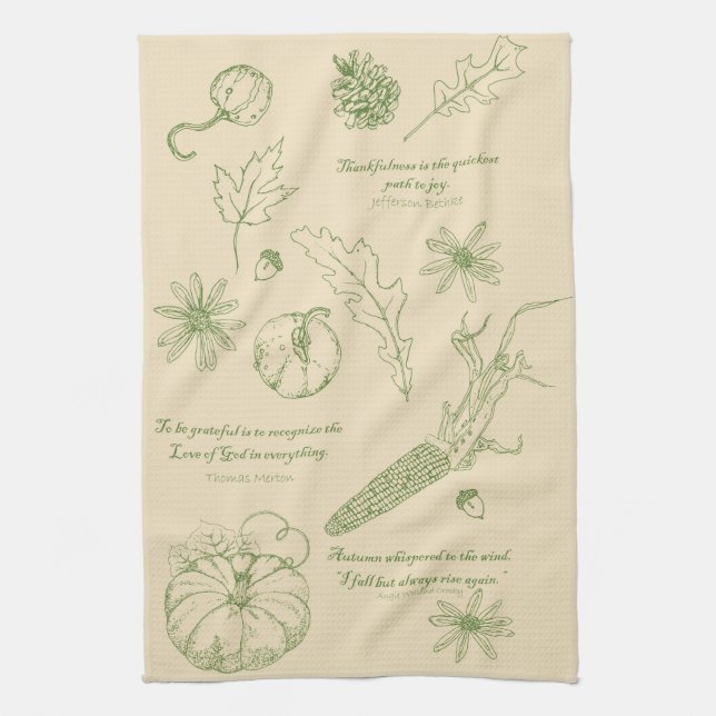 Autumn Blessings Kitchen Towel in Green (Vertical)