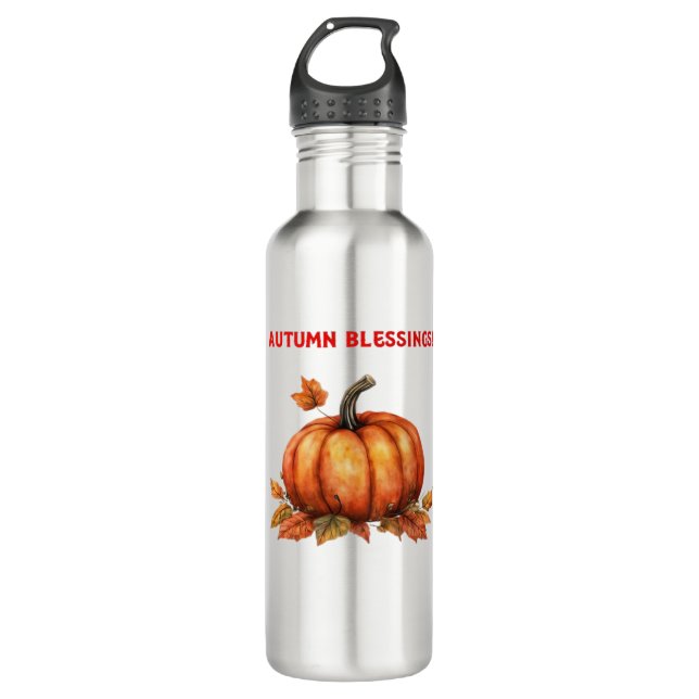 Autumn Blessings Pumpkin with Fall Leaves Classic  710 Ml Water Bottle (Front)
