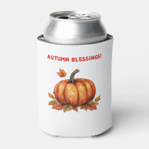 Autumn Blessings Pumpkin with Fall Leaves Classic  Can Cooler
