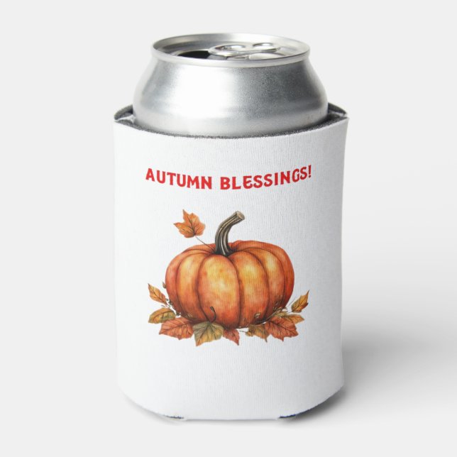 Autumn Blessings Pumpkin with Fall Leaves Classic  Can Cooler (Can Front)