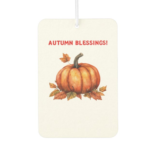 Autumn Blessings Pumpkin with Fall Leaves Classic  Car Air Freshener (Front)