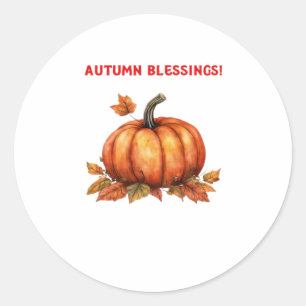 Autumn Blessings Pumpkin with Fall Leaves Classic  Classic Round Sticker