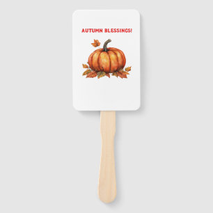 Autumn Blessings Pumpkin with Fall Leaves Classic  Hand Fan