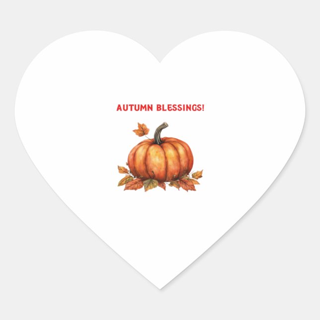 Autumn Blessings Pumpkin with Fall Leaves Classic  Heart Sticker (Front)