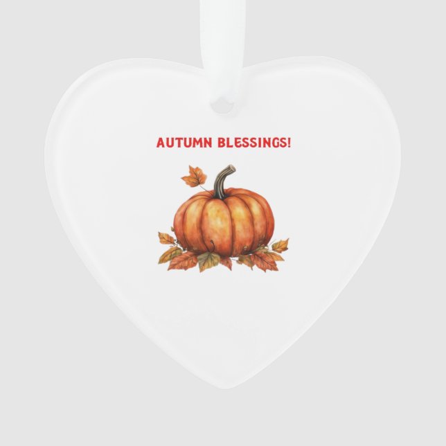 Autumn Blessings Pumpkin with Fall Leaves Classic  Ornament (Front)