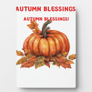 Autumn Blessings Pumpkin with Fall Leaves Classic  Plaque
