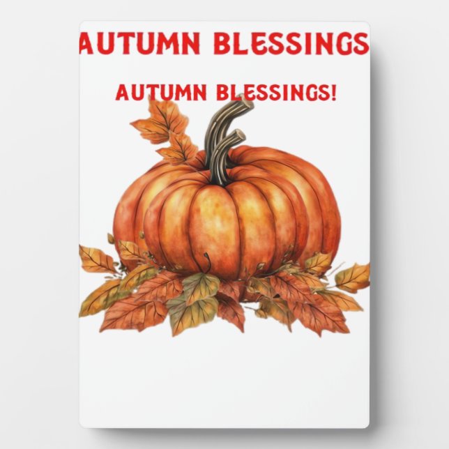 Autumn Blessings Pumpkin with Fall Leaves Classic  Plaque (Front)