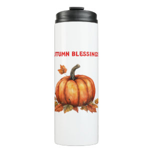 Autumn Blessings Pumpkin with Fall Leaves Classic Thermal Tumbler