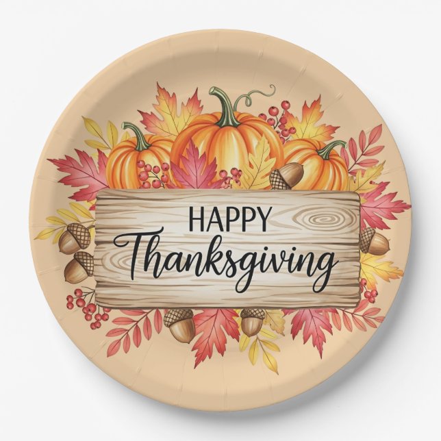 Autumn Blessings – Rustic Thanksgiving  Paper Plate (Front)