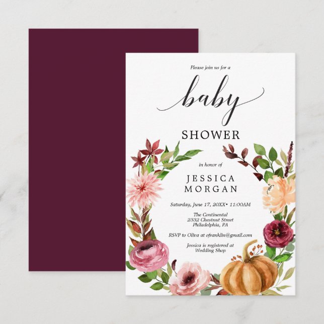 Autumn Bliss Baby Shower Invitation Card (Front/Back)