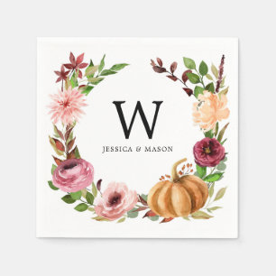 Autumn Bliss Monogram Wedding Cocktail Napkins
