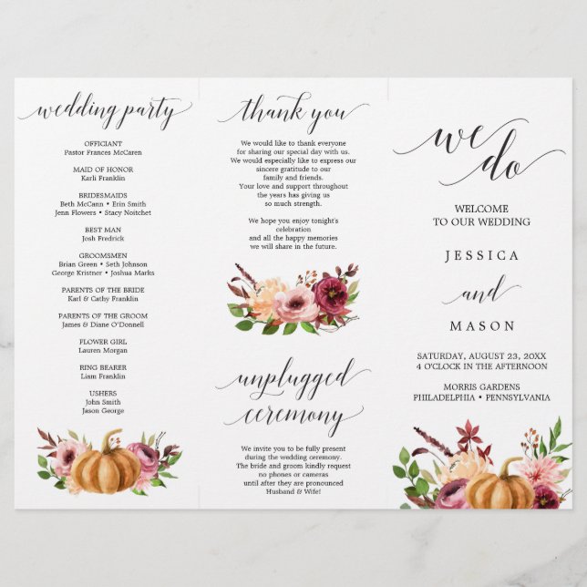 Autumn Bliss Tri-Fold Wedding Program Flyer (Front)