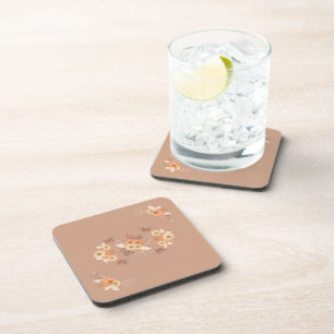Autumn Bloom – Beige & Orange Floral Art Coaster