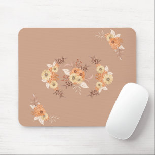 Autumn Bloom – Warm Beige & Orange Florals Mouse Mat
