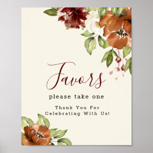 Autumn Blooming Floral Maroon Favors Sign