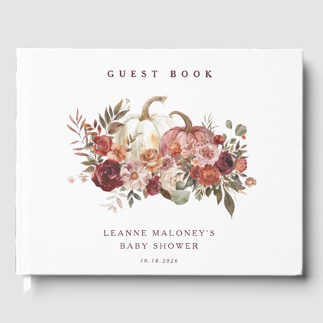 Autumn Blooms 'a little pumpkin' Baby Shower Guest Book (Front)