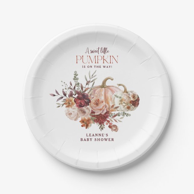 Autumn Blooms 'a little pumpkin' Baby Shower Paper Plate (Front)