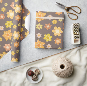 Autumn Blooms and Golden Flowers Seamless Birthday Wrapping Paper