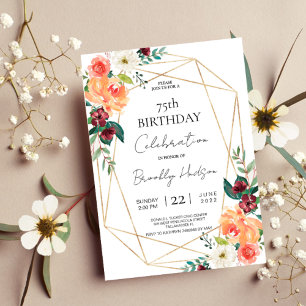 Autumn Blooms and Golden Frames Exclusive Birthday Invitation