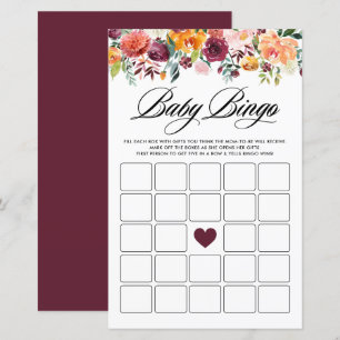 Autumn Blooms Baby Shower Bingo Game Card