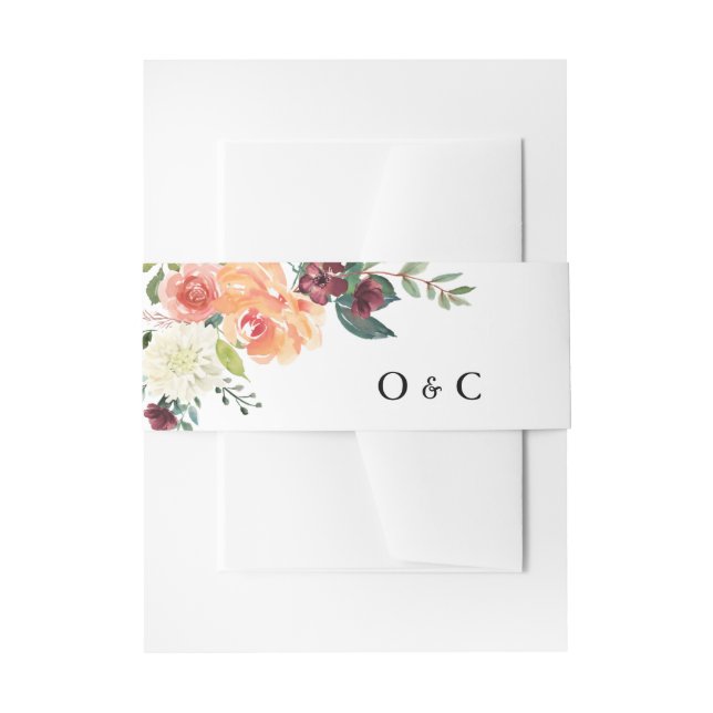 Autumn Blooms Bouquet Fall Wedding Monogram Invitation Belly Band (Front Example)