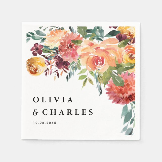 Autumn Blooms Bouquet Fall Wedding Napkin (Front)