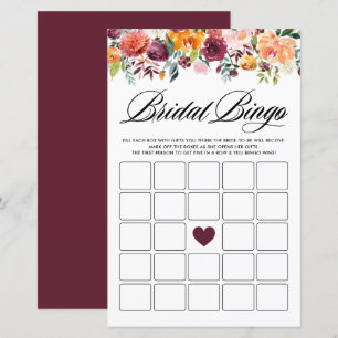 Autumn Blooms Bridal Shower Bingo Game Card