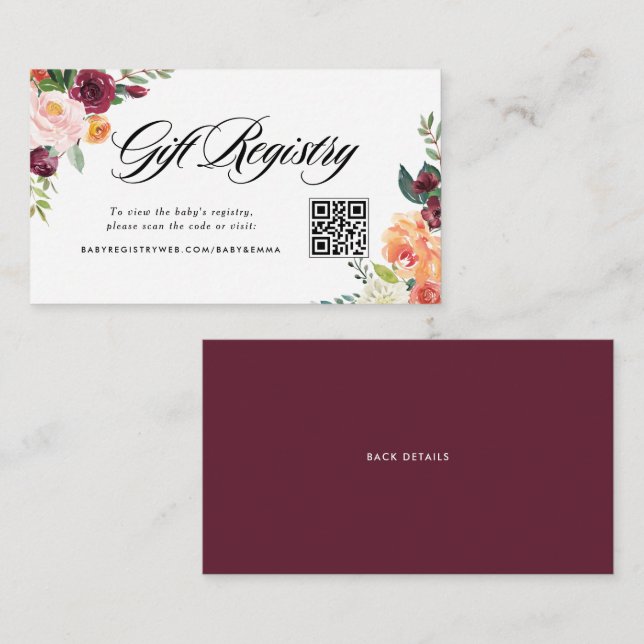 Autumn Blooms Fall Baby Shower QR Code Registry Enclosure Card (Front/Back)