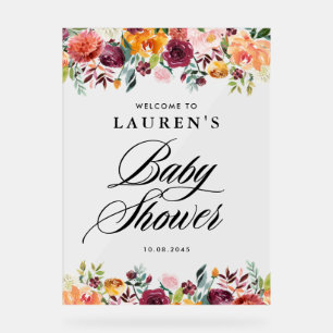 Autumn Blooms Floral Baby Shower Welcome Acrylic Sign