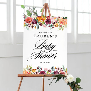Autumn Blooms Floral Baby Shower Welcome Poster