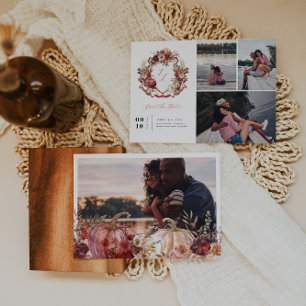 Autumn Blooms   Floral Crest Wedding 4 Photo  Save The Date