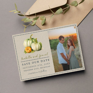 Autumn Blooms Floral Fall Green Orange Wedding Save The Date