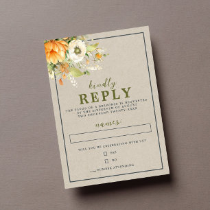 Autumn Blooms Floral Fall Orange Green Wedding RSVP Card