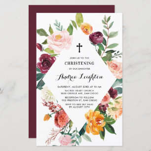 Autumn Blooms Floral Frame Christening Invitation