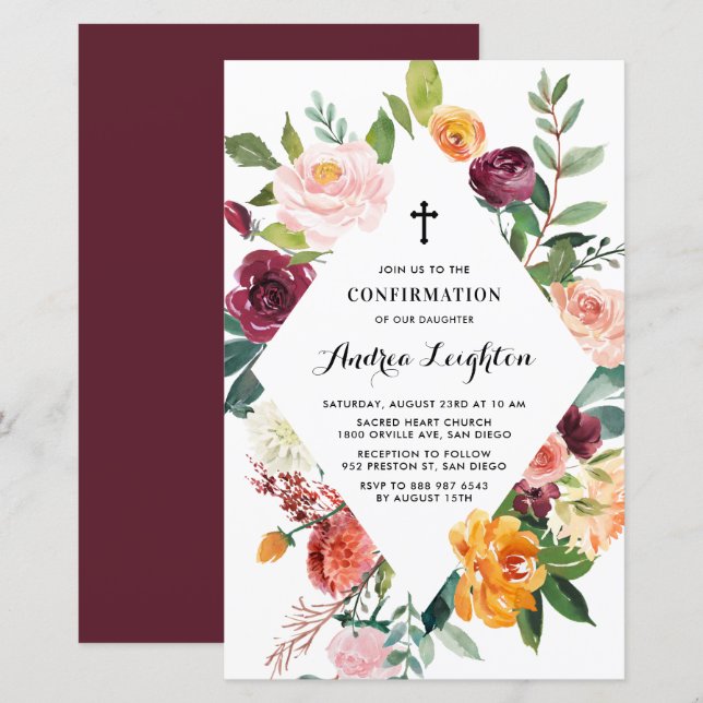 Autumn Blooms Floral Frame Confirmation Invitation (Front/Back)