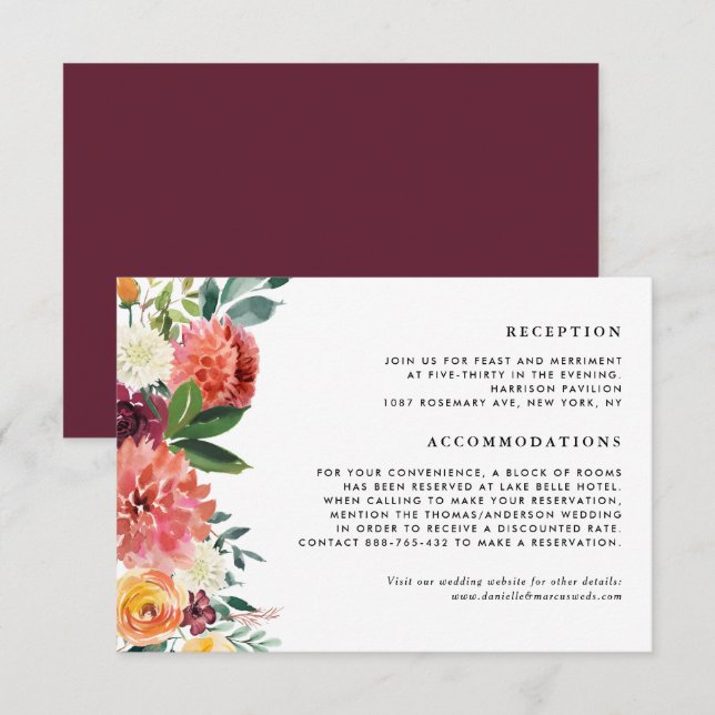 Autumn Blooms Floral Garland Fall Wedding Details Enclosure Card (Front/Back)